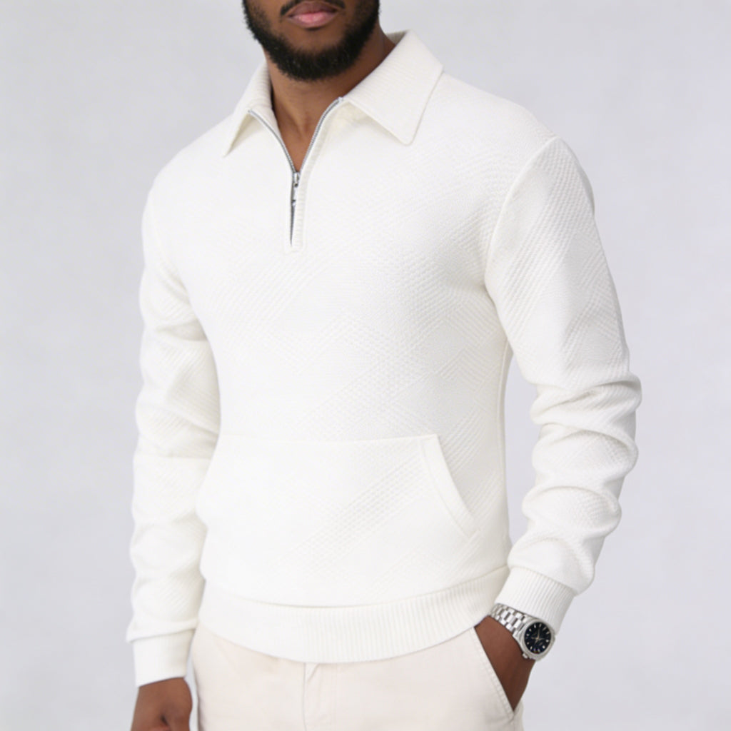 Autumn Men'S Casual Sweatshirt Quarter Zip Solid Color Pullover Sweater Outdoor Daily Long Sleeve Polo Turtleneck Male Tops