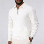 Autumn Men'S Casual Sweatshirt Quarter Zip Solid Color Pullover Sweater Outdoor Daily Long Sleeve Polo Turtleneck Male Tops