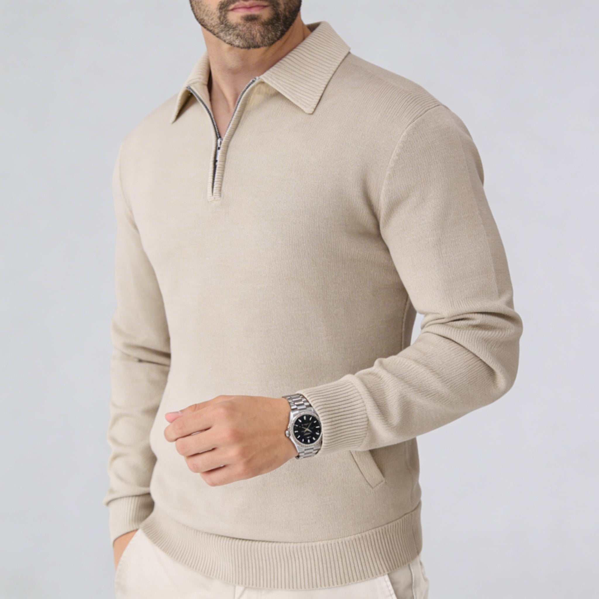 Autumn Men'S Casual Sweatshirt Quarter Zip Solid Color Pullover Sweater Outdoor Daily Long Sleeve Polo Turtleneck Male Tops