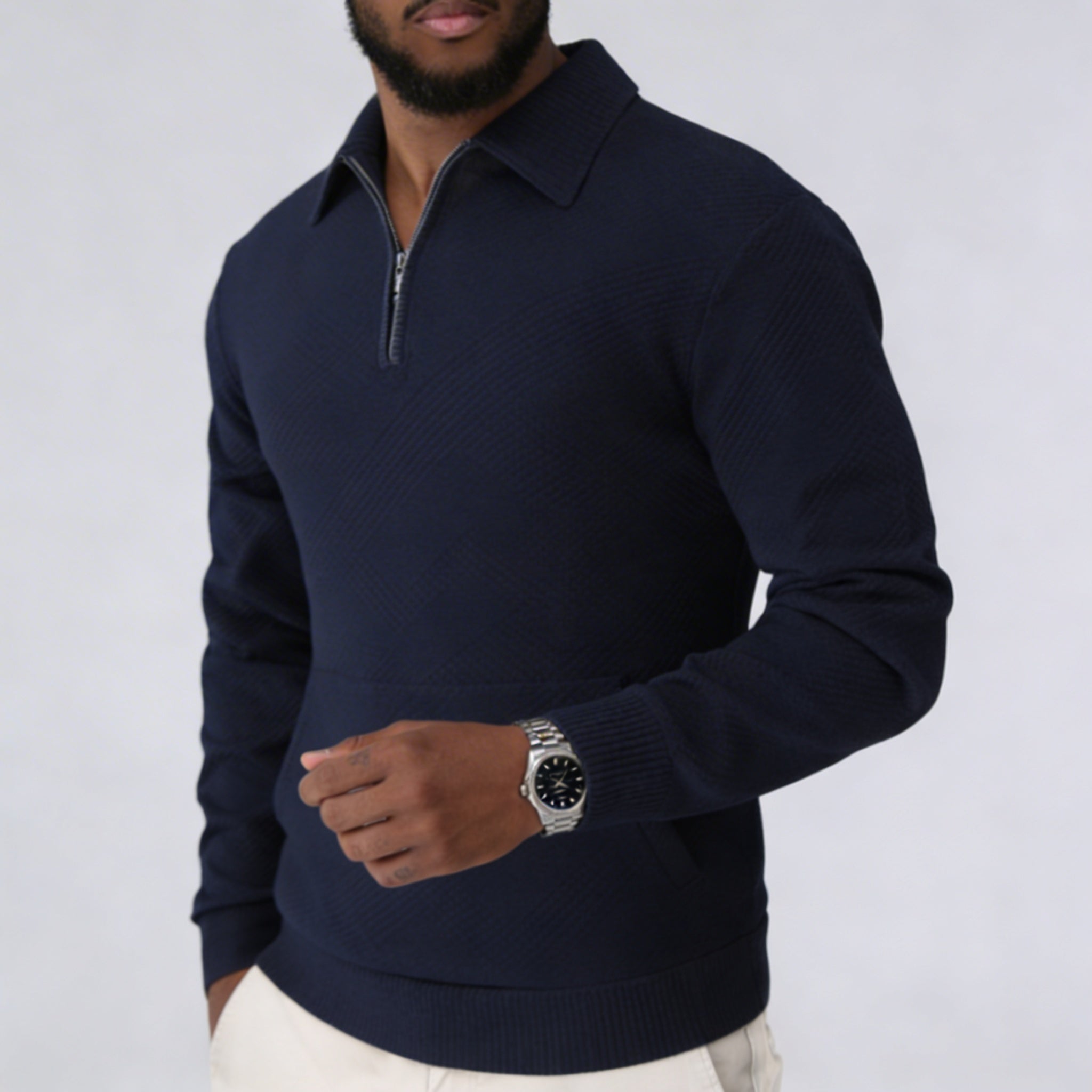 Autumn Men'S Casual Sweatshirt Quarter Zip Solid Color Pullover Sweater Outdoor Daily Long Sleeve Polo Turtleneck Male Tops