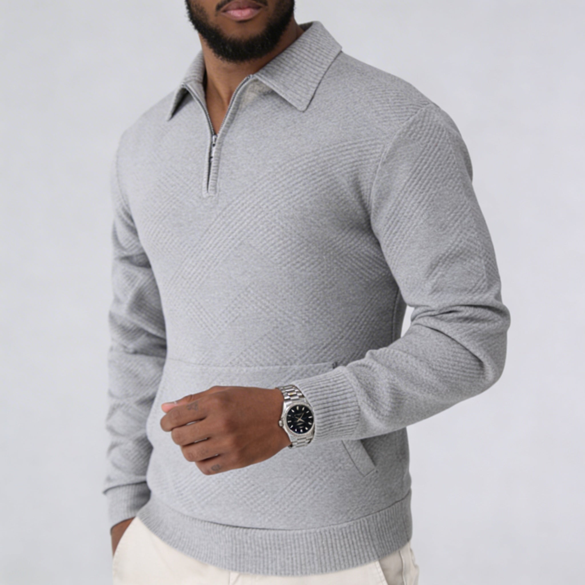 Autumn Men'S Casual Sweatshirt Quarter Zip Solid Color Pullover Sweater Outdoor Daily Long Sleeve Polo Turtleneck Male Tops