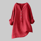 Red shirt with rolled-up sleeves on a white background