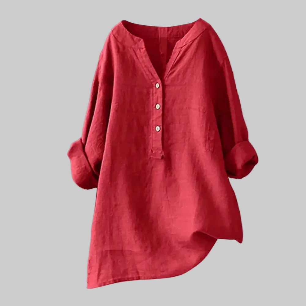 Red shirt with rolled-up sleeves on a white background