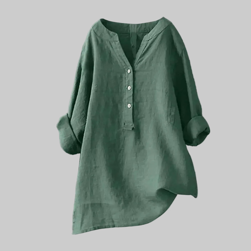 Green shirt with rolled-up sleeves on a white background