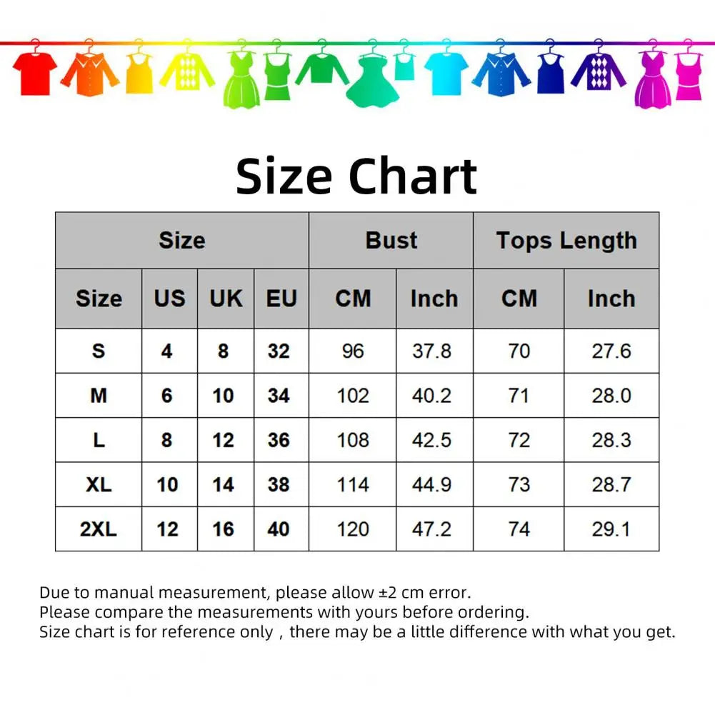 Size chart for clothing with measurements in US, UK, EU, CM, and Inch.