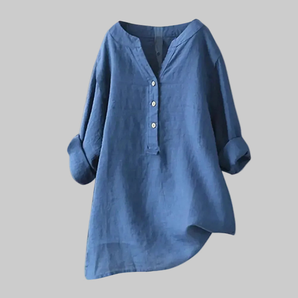 Blue shirt with rolled-up sleeves on a white background