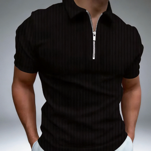 Black polo shirt with a zipper 